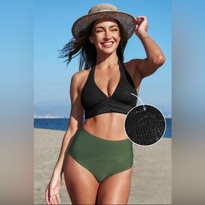 NWT size medium Black and Green Bikini Set